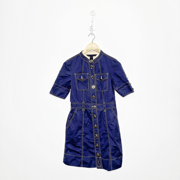 Marc by MARC JACOBS Canvas Shirt Dress Navy blue retro belted button front US 4 - Picture 1 of 5